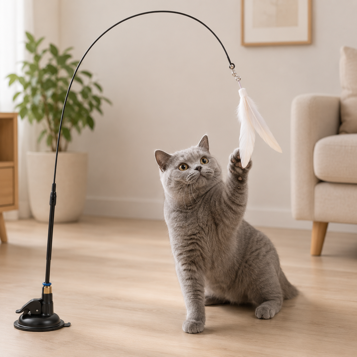 Caña de Juego con Ventosa para Gatos