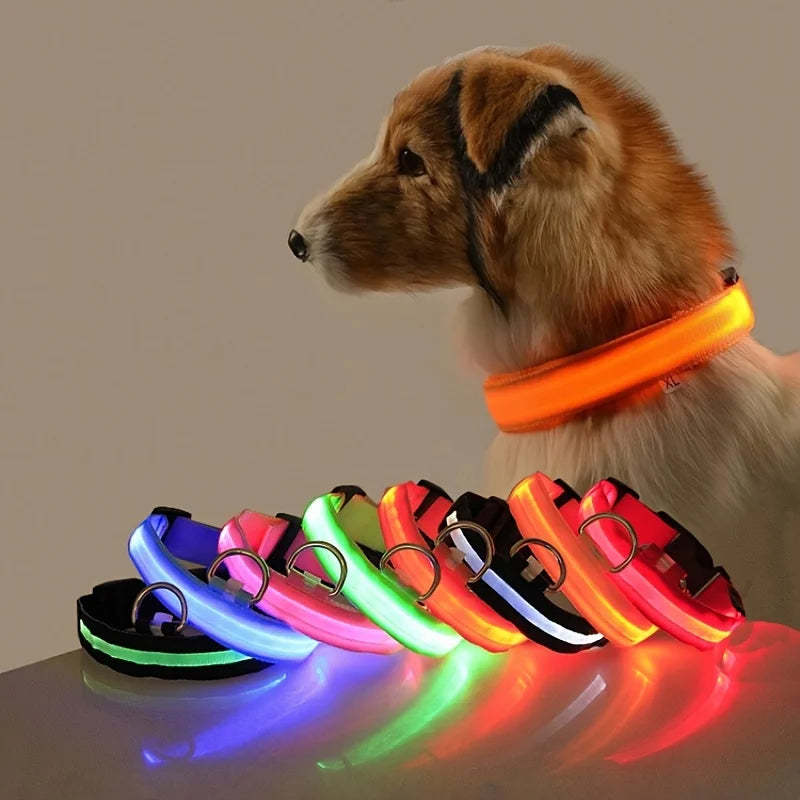 Collar LED Recargable de Nylon para mascotas