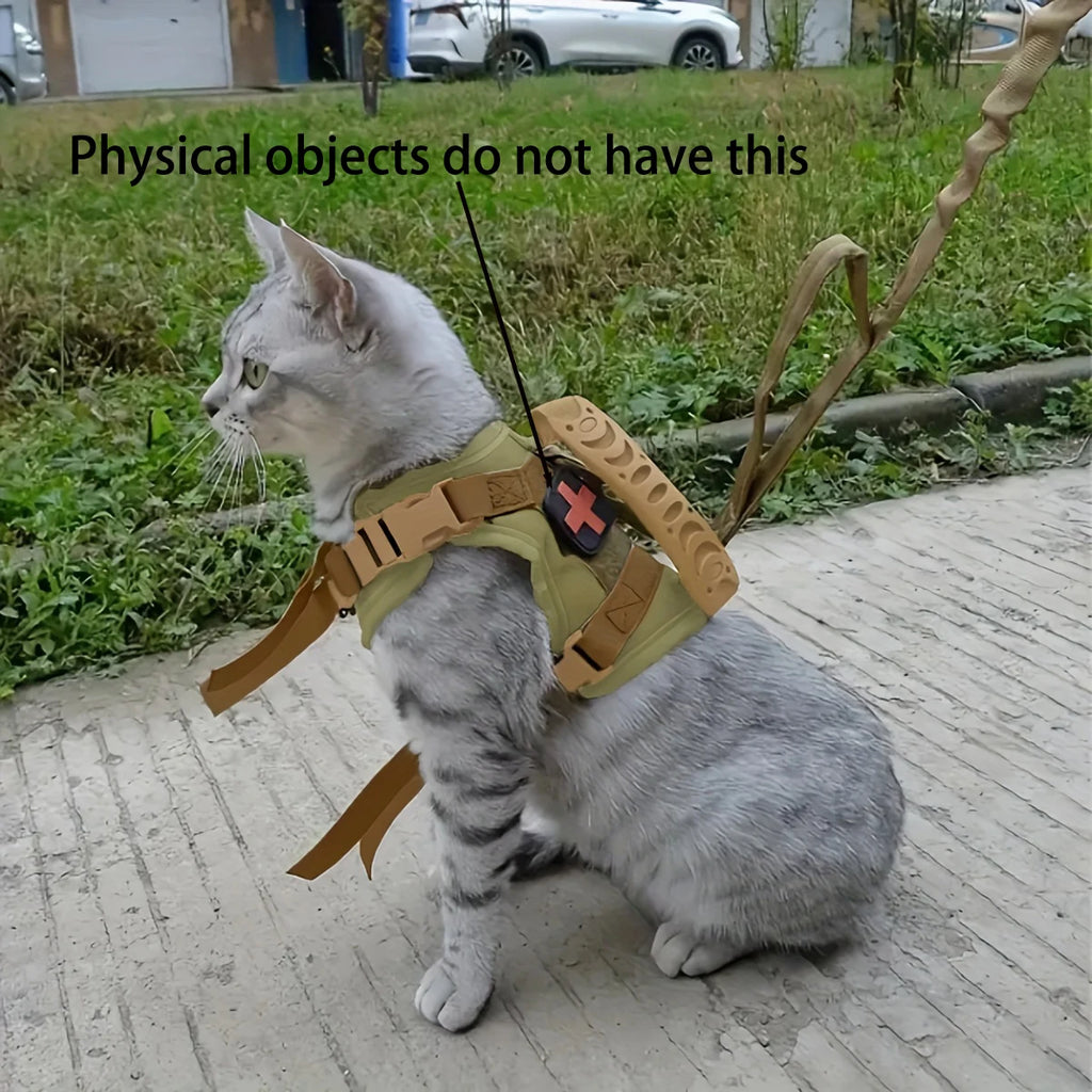 Arnés Táctico Caqui para Gato con Correa Ajustable