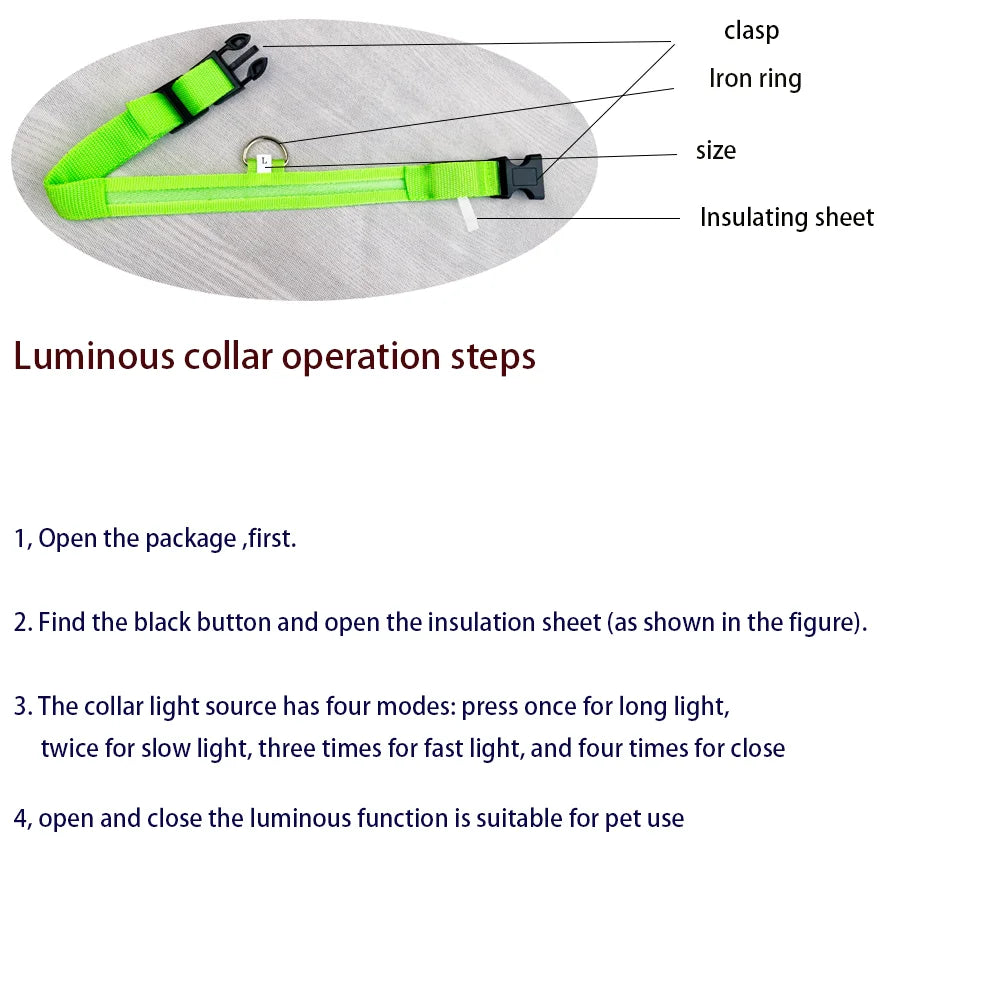 Collar LED Recargable de Nylon para mascotas